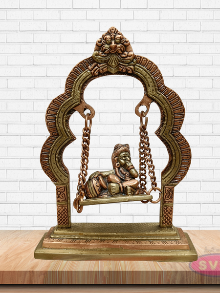 Brass Krishna Swing (Jhula) with Chain – Bal Gopal Idol for Pooja & Décor