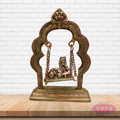 Brass Krishna Swing (Jhula) with Chain – Bal Gopal Idol for Pooja & Décor