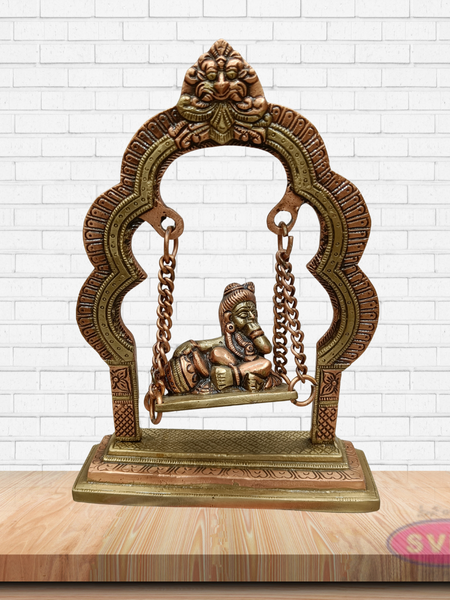 Brass Krishna Swing (Jhula) with Chain – Bal Gopal Idol for Pooja & Décor