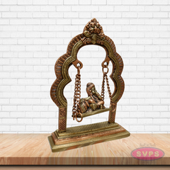 Brass Krishna Swing (Jhula) with Chain – Bal Gopal Idol for Pooja & Décor