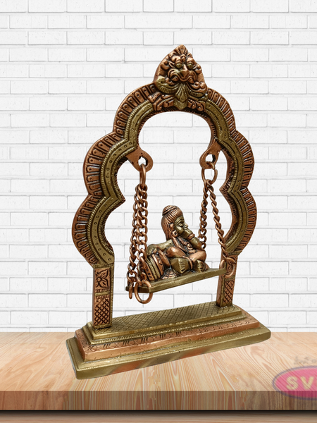 Brass Krishna Swing (Jhula) with Chain – Bal Gopal Idol for Pooja & Décor