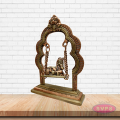 Brass Krishna Swing (Jhula) with Chain – Bal Gopal Idol for Pooja & Décor
