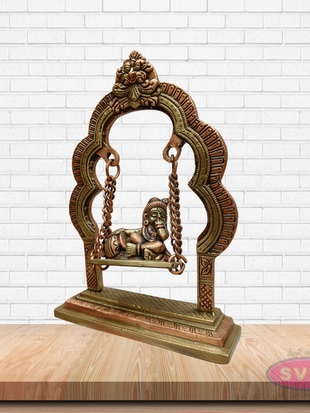 Brass Krishna Swing (Jhula) with Chain – Bal Gopal Idol for Pooja & Décor