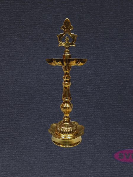 Handcrafted Brass Kuthu Vilakku with Lotus Base – Height 14 Inches