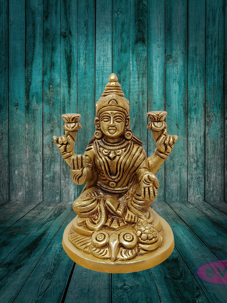 Brass Goddess Lakshmi Idol on Owl – Handcrafted Pooja Vigraham