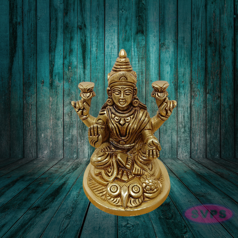 Brass Goddess Lakshmi Idol on Owl – Handcrafted Pooja Vigraham
