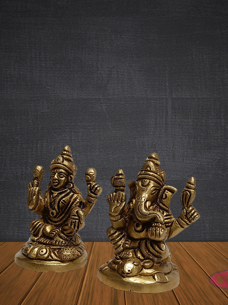 Brass Lakshmi Ganesh Idol Set – Handcrafted Laxmi Ganpati Murti for Pooja