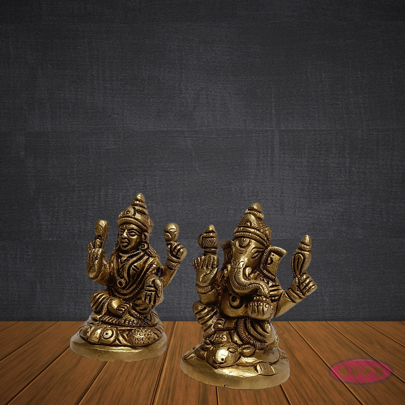 Brass Lakshmi Ganesh Idol Set – Handcrafted Laxmi Ganpati Murti for Pooja