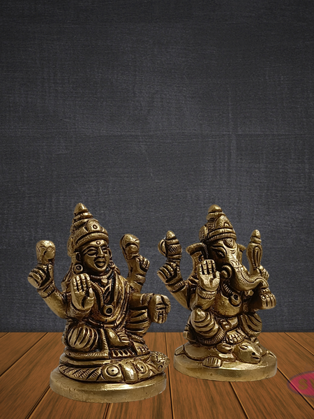 Brass Lakshmi Ganesh Idol Set – Handcrafted Laxmi Ganpati Murti for Pooja