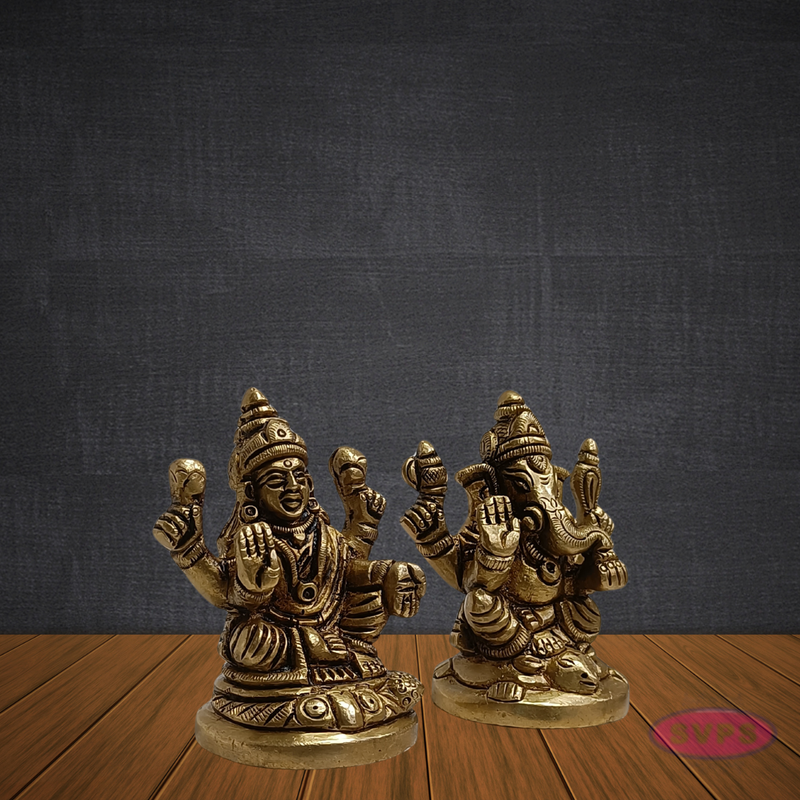 Brass Lakshmi Ganesh Idol Set – Handcrafted Laxmi Ganpati Murti for Pooja