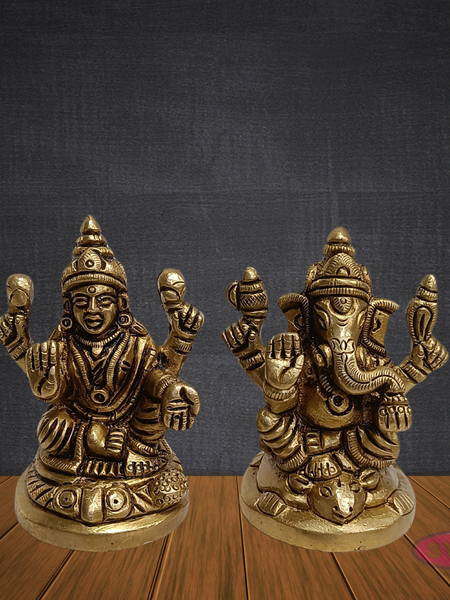 Brass Lakshmi Ganesh Idol Set – Handcrafted Laxmi Ganpati Murti for Pooja