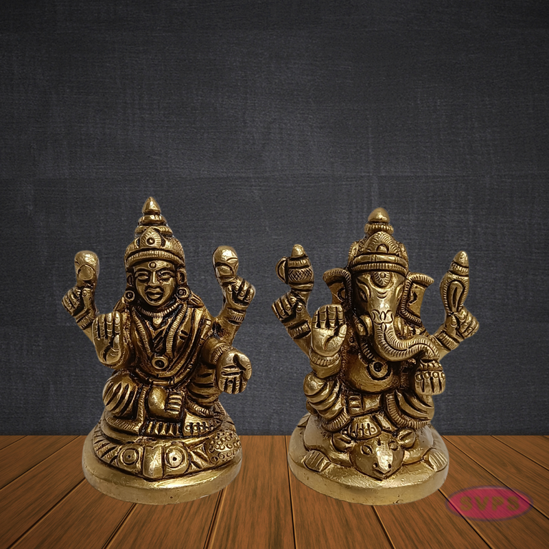 Brass Lakshmi Ganesh Idol Set – Handcrafted Laxmi Ganpati Murti for Pooja