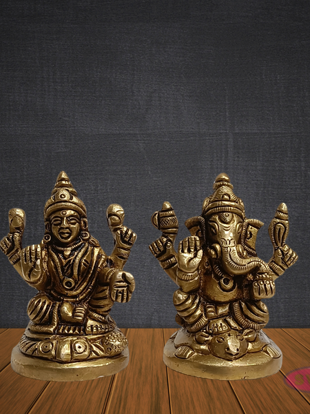 Brass Lakshmi Ganesh Idol Set – Handcrafted Laxmi Ganpati Murti for Pooja