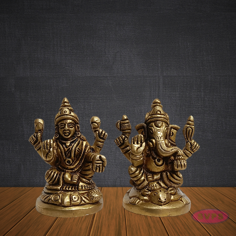 Brass Lakshmi Ganesh Idol Set – Handcrafted Laxmi Ganpati Murti for Pooja