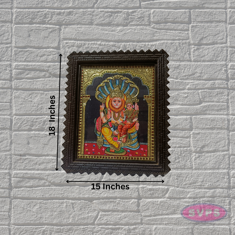 Sri Lakshmi Narasimha Tanjore Painting 18x15 Teak Wood Frame