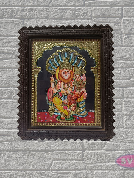 Sri Lakshmi Narasimha Tanjore Painting 18x15 Teak Wood Frame