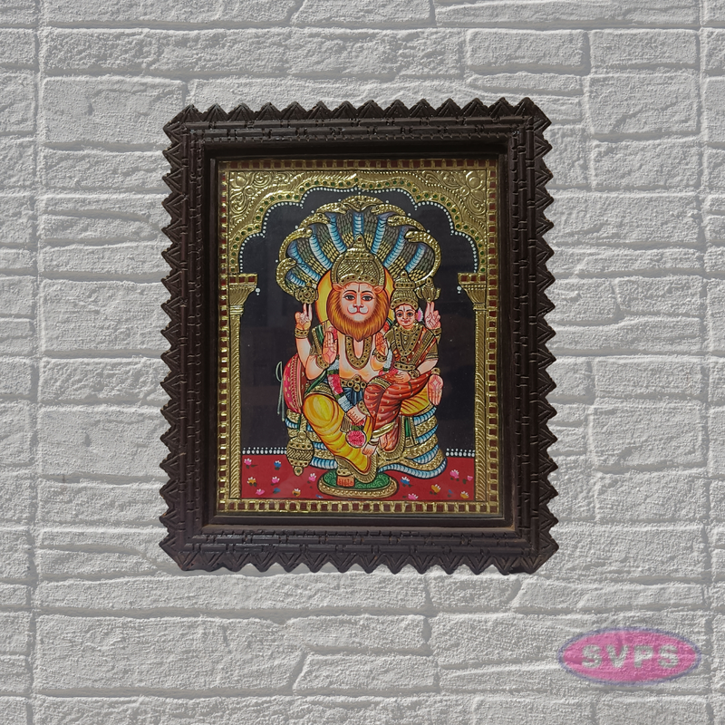 Sri Lakshmi Narasimha Tanjore Painting 18x15 Teak Wood Frame