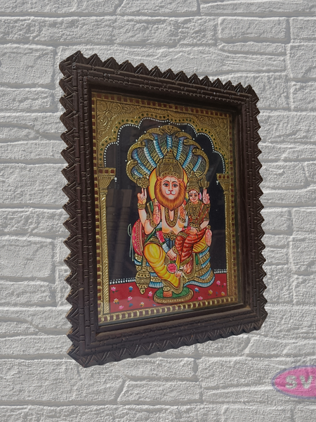 Sri Lakshmi Narasimha Tanjore Painting 18x15 Teak Wood Frame