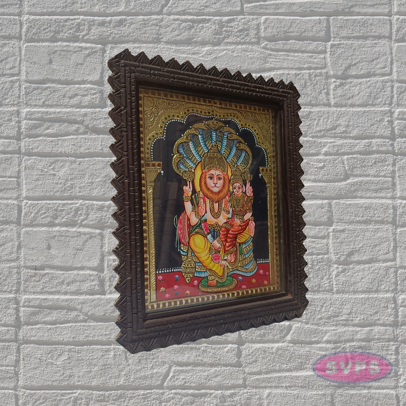 Sri Lakshmi Narasimha Tanjore Painting 18x15 Teak Wood Frame