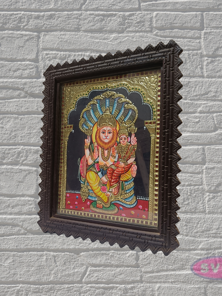 Sri Lakshmi Narasimha Tanjore Painting 18x15 Teak Wood Frame