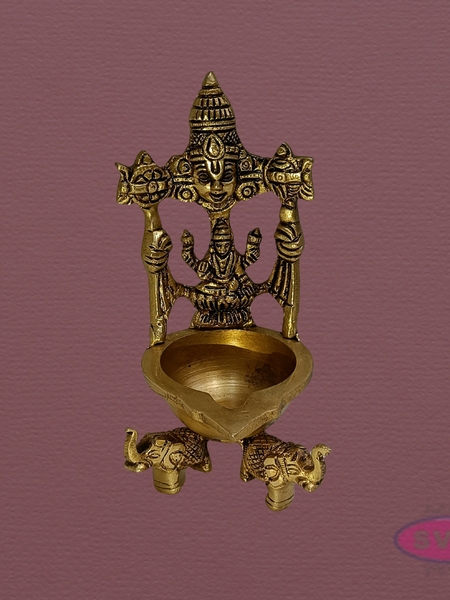 Handcrafted Brass Lakshmi Perumal Deepam with Elephant Base