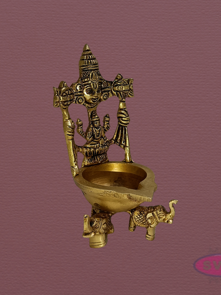 Handcrafted Brass Lakshmi Perumal Deepam with Elephant Base