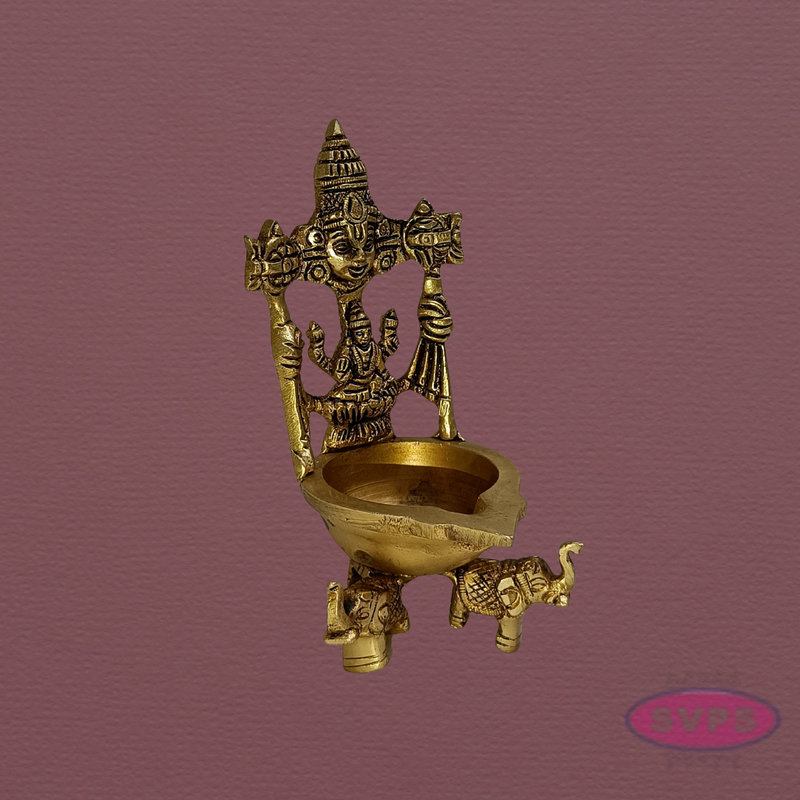 Handcrafted Brass Lakshmi Perumal Deepam with Elephant Base