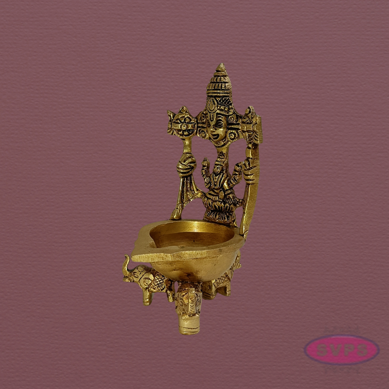 Handcrafted Brass Lakshmi Perumal Deepam with Elephant Base