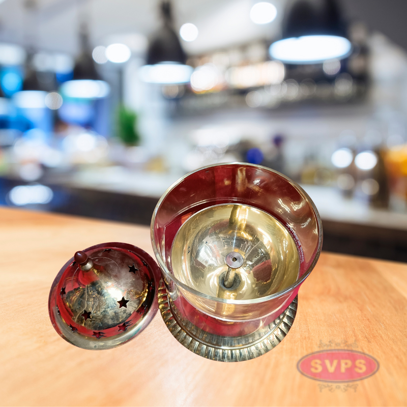 Brass Deepam Oil Lamp with Glass Cover and Decorative Dome Lid – Traditional Pooja Vilakku