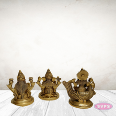 Brass Lakshmi Ganesha Saraswati Idols – Auspicious Gift