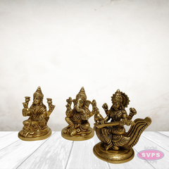 Brass Lakshmi Ganesha Saraswati Idols – Auspicious Gift