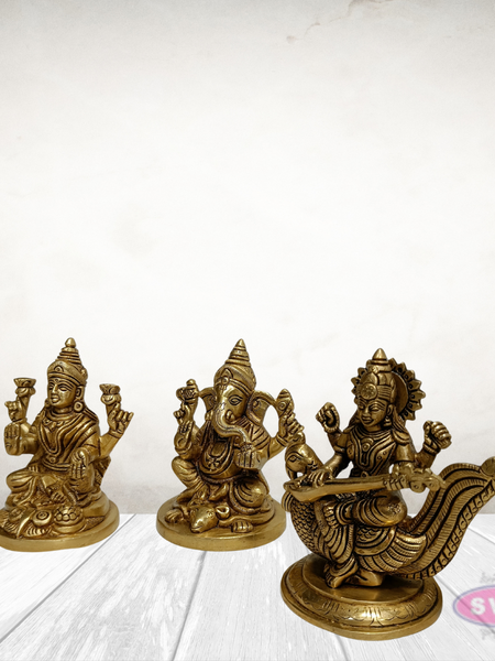 Brass Lakshmi Ganesha Saraswati Idols – Auspicious Gift
