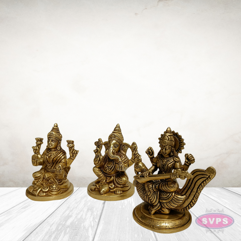 Brass Lakshmi Ganesha Saraswati Idols – Auspicious Gift