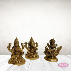 Brass Lakshmi Ganesha Saraswati Idols – Auspicious Gift