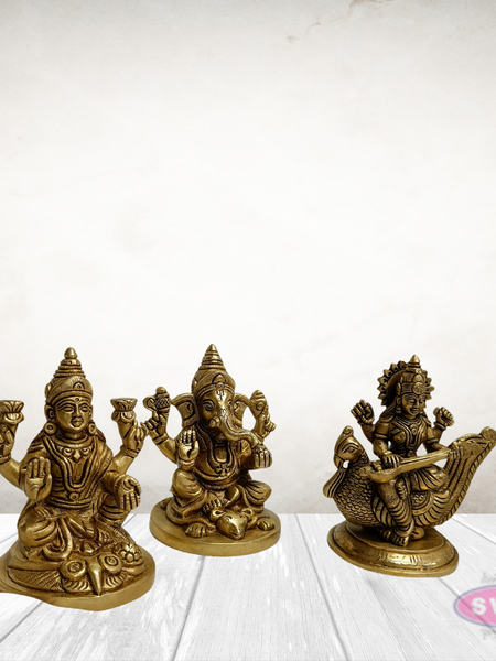 Brass Lakshmi Ganesha Saraswati Idols – Auspicious Gift