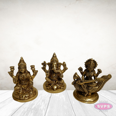 Brass Lakshmi Ganesha Saraswati Idols – Auspicious Gift