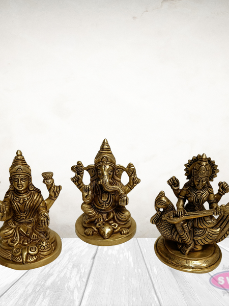 Brass Lakshmi Ganesha Saraswati Idols – Auspicious Gift