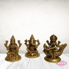 Brass Lakshmi Ganesha Saraswati Idols – Auspicious Gift