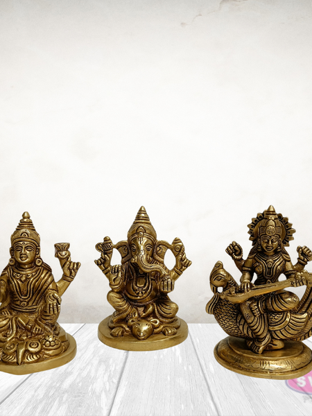 Brass Lakshmi Ganesha Saraswati Idols – Auspicious Gift