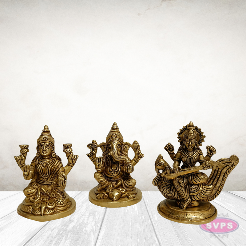 Brass Lakshmi Ganesha Saraswati Idols – Auspicious Gift