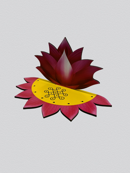 Decorative Wooden Lotus Base with Stand for Pooja & Spiritual Decor