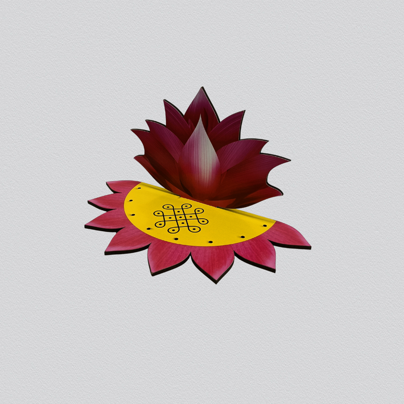 Decorative Wooden Lotus Base with Stand for Pooja & Spiritual Decor