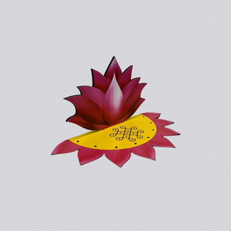 Decorative Wooden Lotus Base with Stand for Pooja & Spiritual Decor