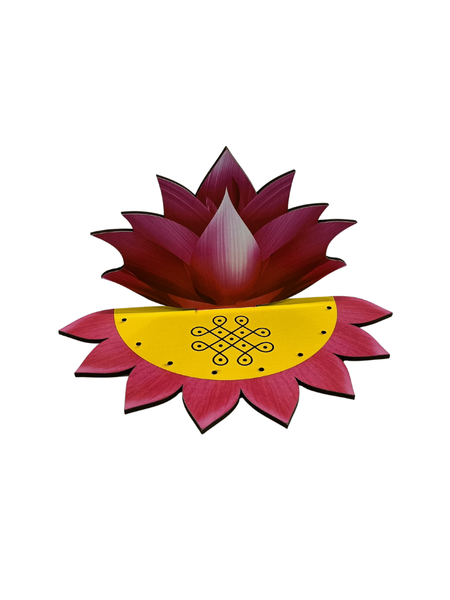 Decorative Wooden Lotus Base with Stand for Pooja & Spiritual Decor