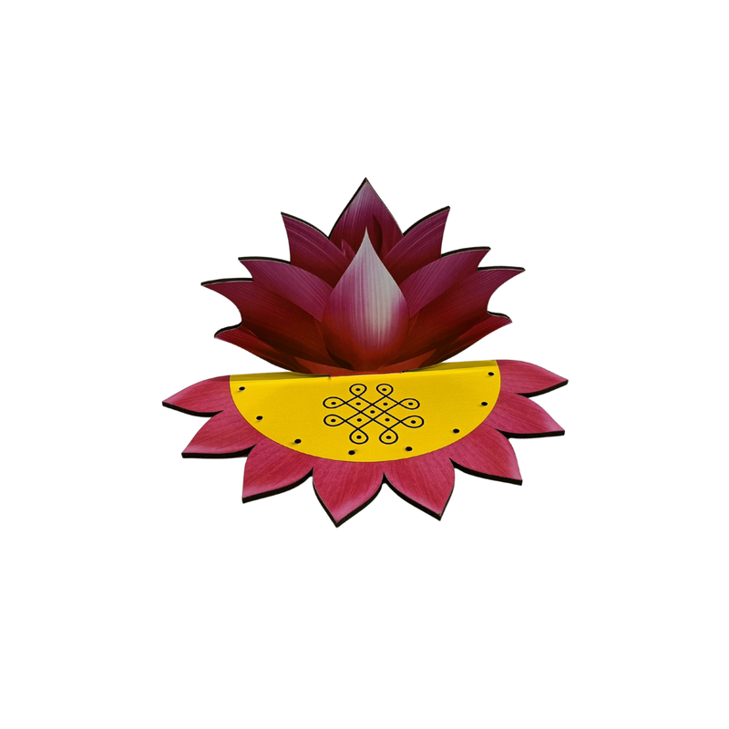 Decorative Wooden Lotus Base with Stand for Pooja & Spiritual Decor