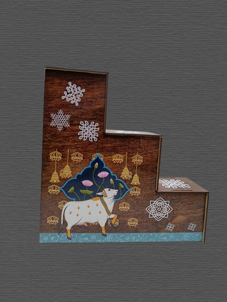 Wooden 3 Step Lamp Stand for Pooja Room – Traditional Decorative Deepam Holder