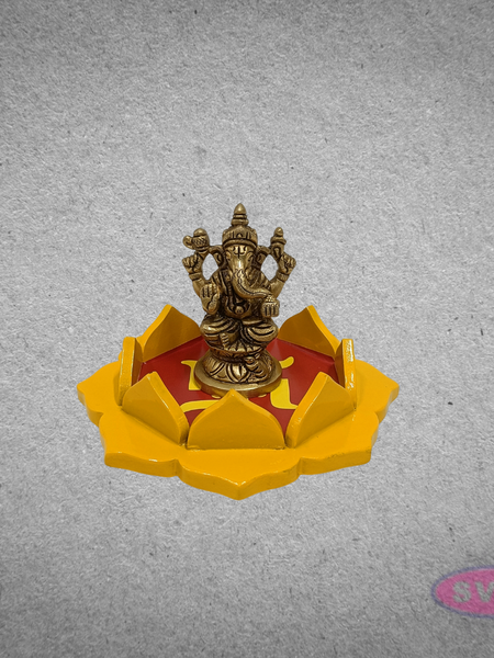 Wooden Lotus Puja Stand with Swastik Symbol – Decorative Spiritual Base for Diyas & Idols
