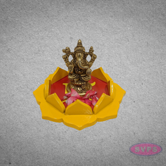 Wooden Lotus Puja Stand with Swastik Symbol – Decorative Spiritual Base for Diyas & Idols
