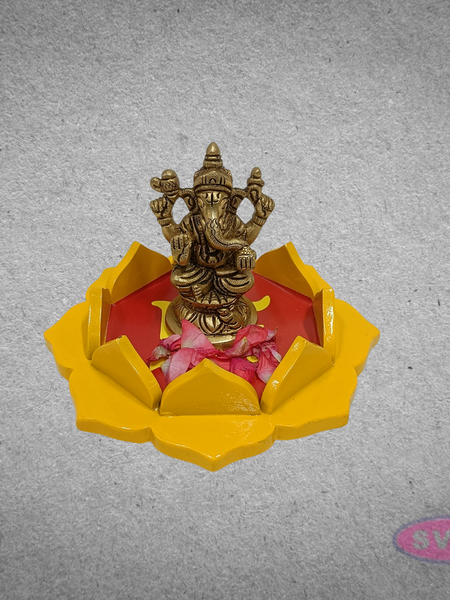 Wooden Lotus Puja Stand with Swastik Symbol – Decorative Spiritual Base for Diyas & Idols