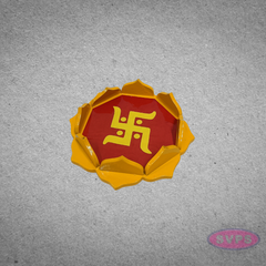 Wooden Lotus Puja Stand with Swastik Symbol – Decorative Spiritual Base for Diyas & Idols